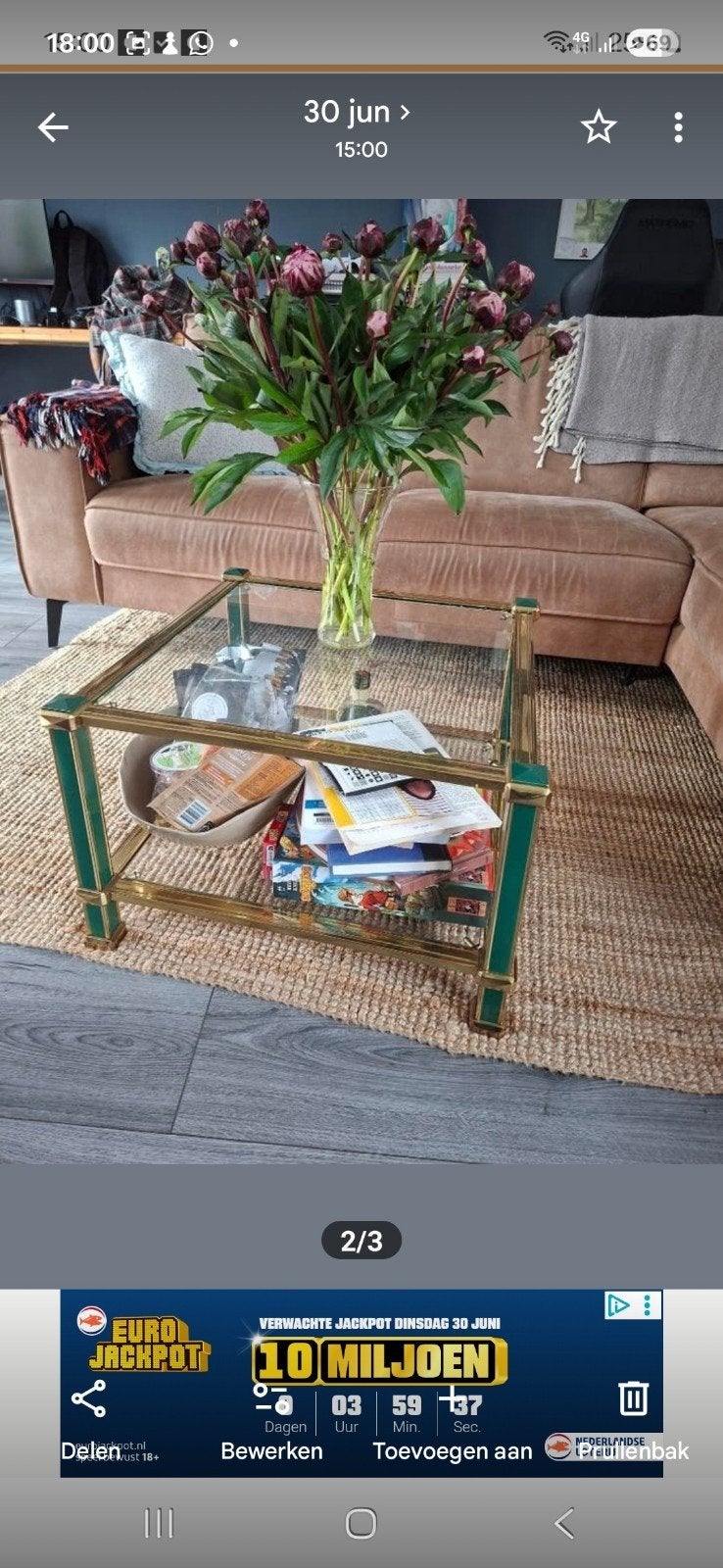Vintage hollywood regency style glazen tafel, Ophalen of Verzenden
