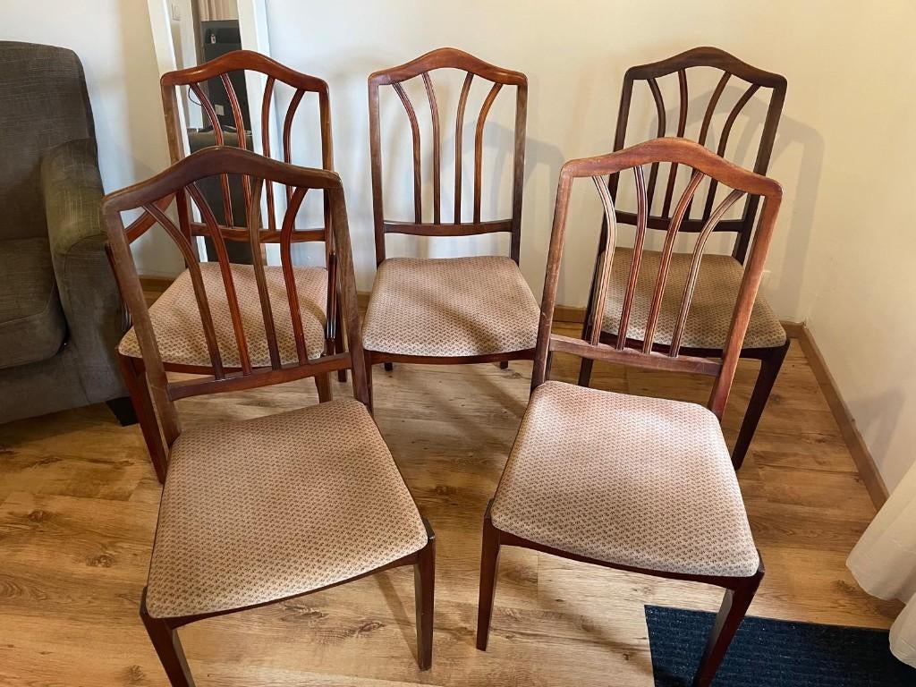 5 chaises  bois et tissu, Maison & Meubles, Chaises, Enlèvement, Tissus, Anglais, Cinq, Six Chaises ou plus