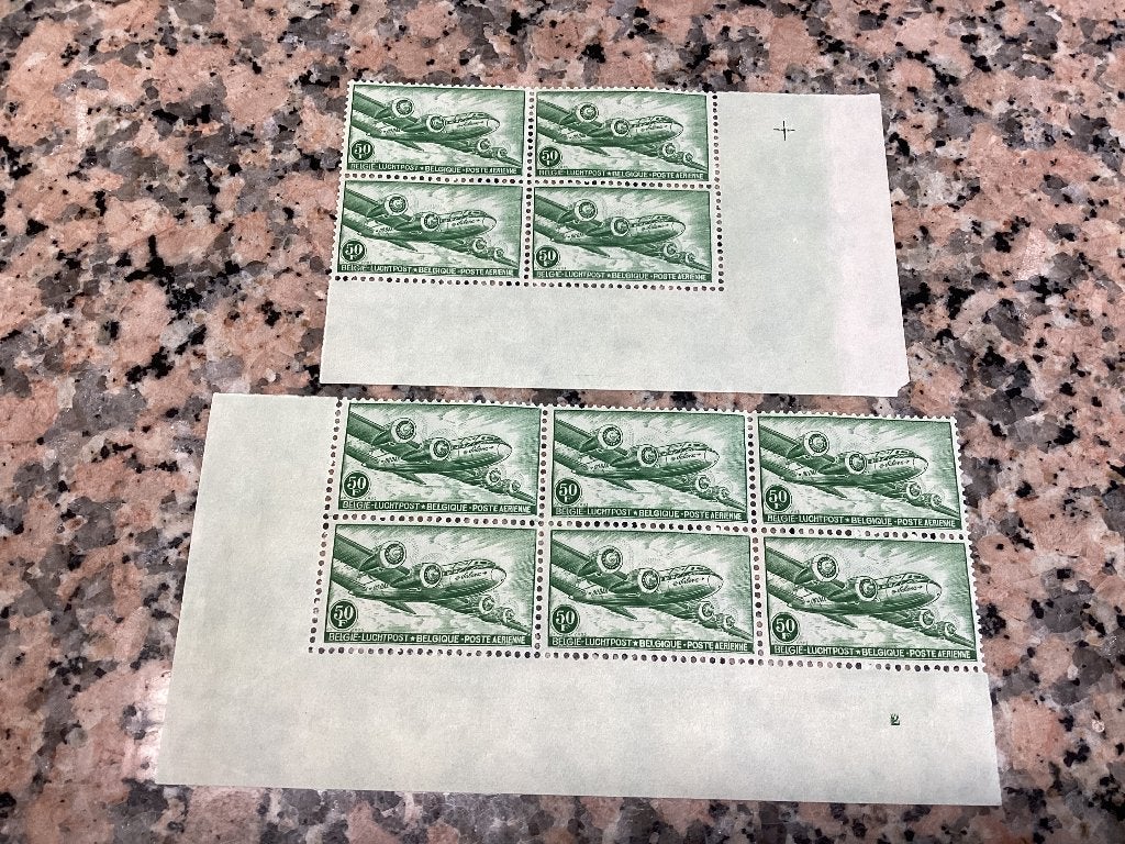Postfris lot 8 Belgische luchtpostzegel 50 fr 1946, Luchtvaart, Ophalen of Verzenden, Luchtpostzegel, Postfris