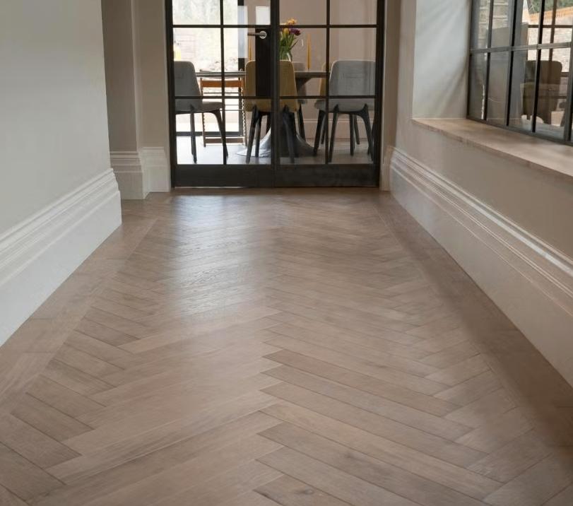 PARQUET À CHEVRONS en chêne véritable blanchi, Enlèvement