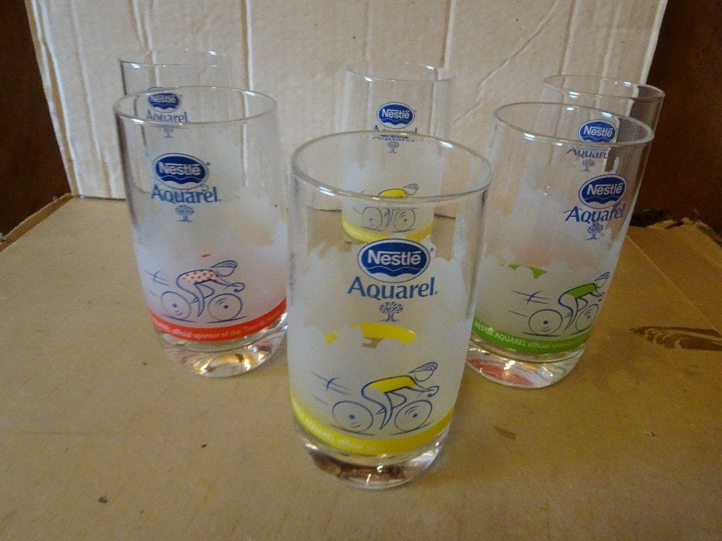 6 glazen van de Tour de France - Aquarel, Ophalen of Verzenden, Nieuw, Waterglas