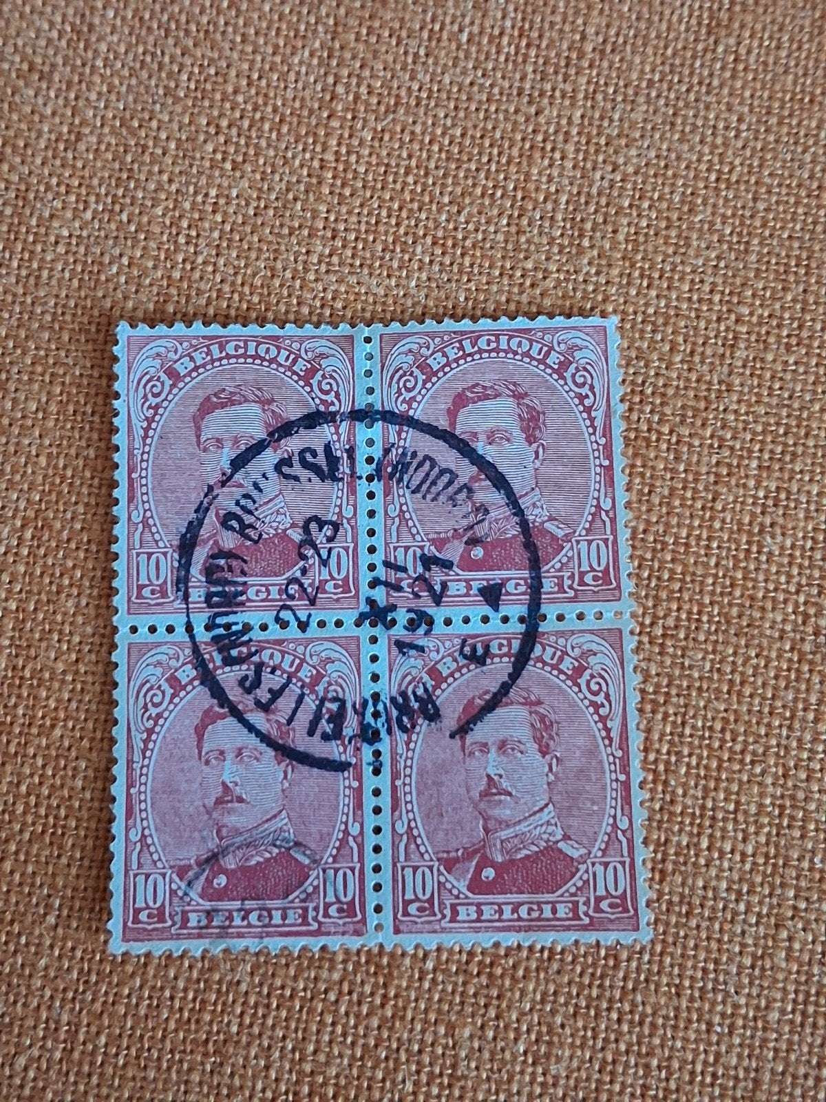 1912 Timbres belges COB 108,110A et111 oblitérés par 4, Enlèvement ou Envoi