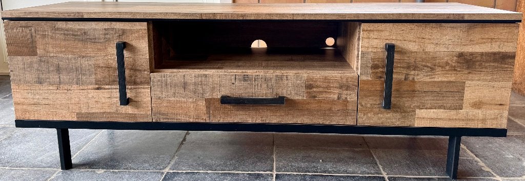 TV-meubel Weba – industrieel/hout-look – 175 cm, Ophalen, 150 tot 200 cm, Eikenhout, Zo goed als nieuw