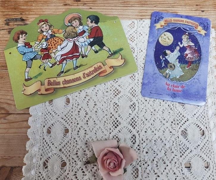 2 Franse metalen plaatjes met nostalgische kinderen, Ophalen of Verzenden