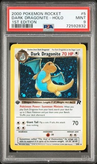 5/82 dark dragonite 1st psa 9, Hobby en Vrije tijd, Ophalen of Verzenden