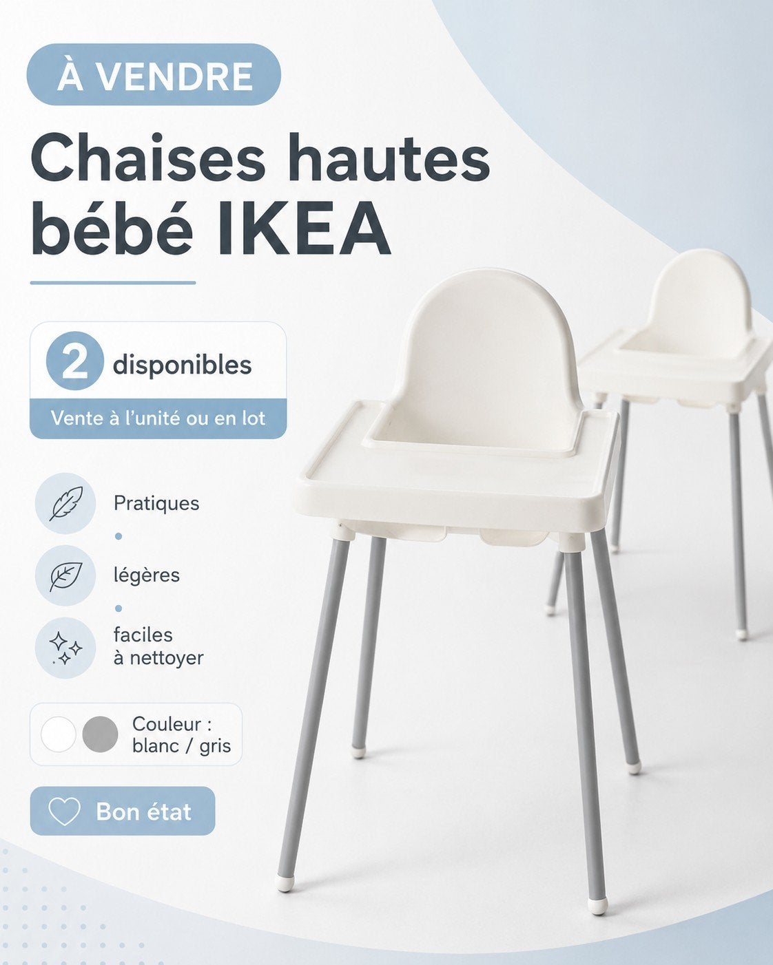 Chaises hautes bébé Ikea, Comme neuf, Ceinture(s)