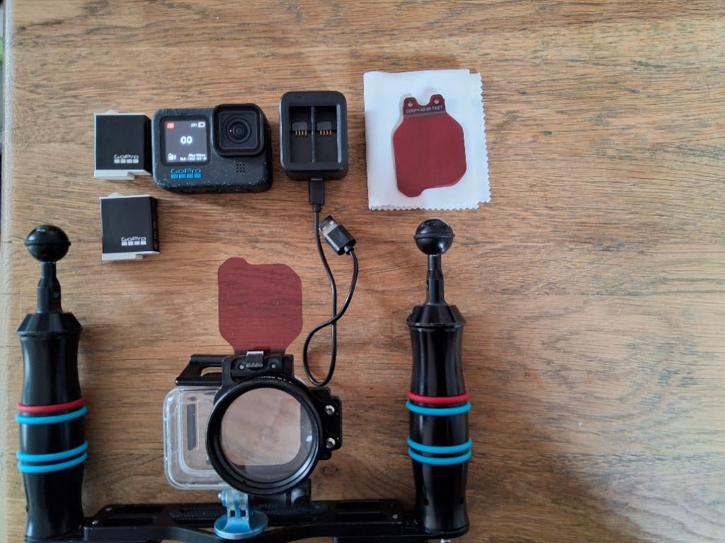 Go Pro 12 met onderwaterhuis en diverse accessoires, Watersport en Boten, Duiken, Ophalen of Verzenden, Gebruikt, Onderwaterhuis of Camera