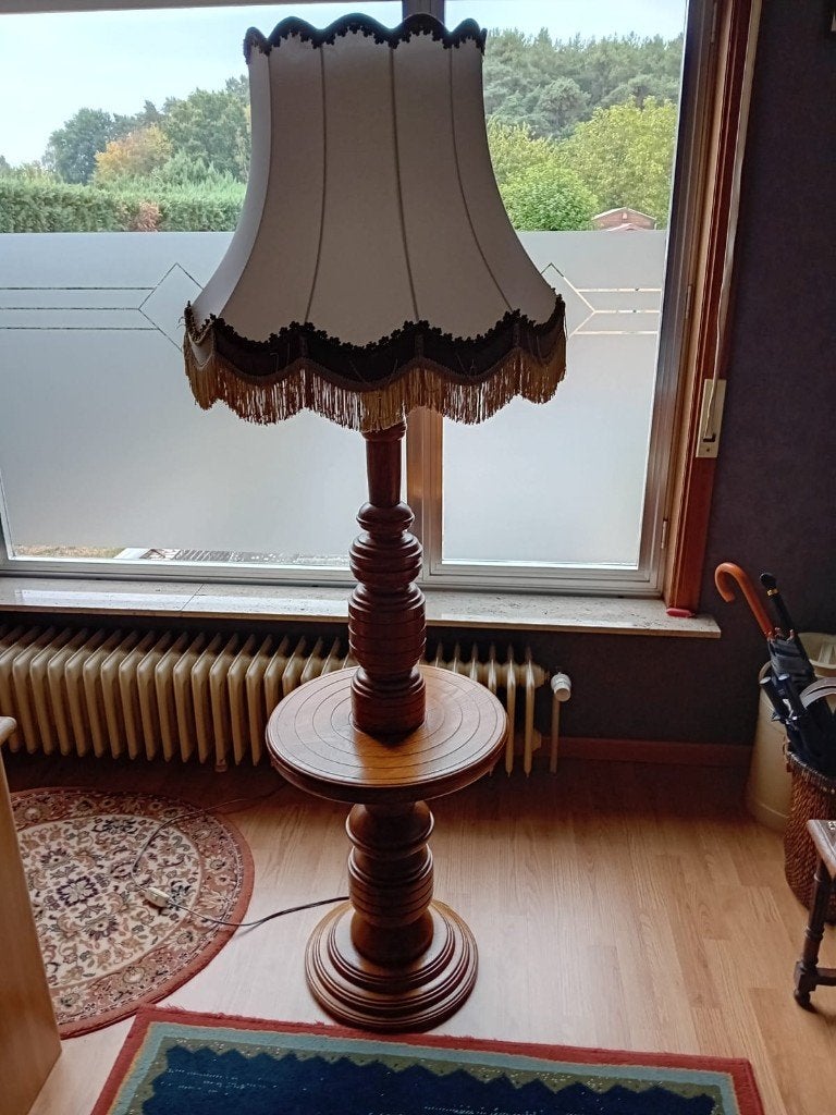 Retro houten vloerlamp, Huis en Inrichting, Lampen | Vloerlampen, Ophalen, Gebruikt, E27 (groot), 150 tot 200 cm