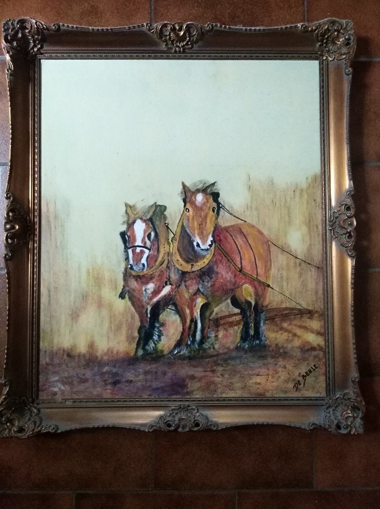 schilderij met 2 trekpaarden, Ophalen