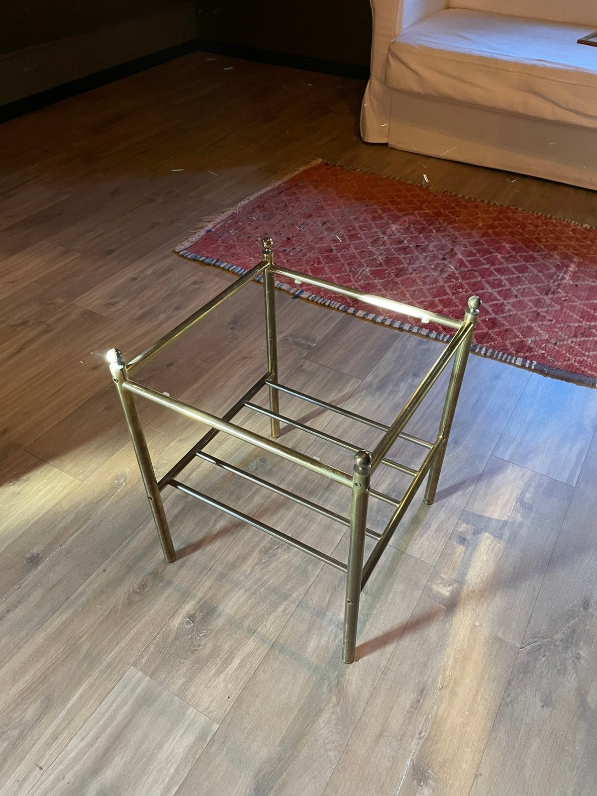 Vintage gouden messing tafeltje, Enlèvement, Métal ou Aluminium, Carré, 45 à 60 cm