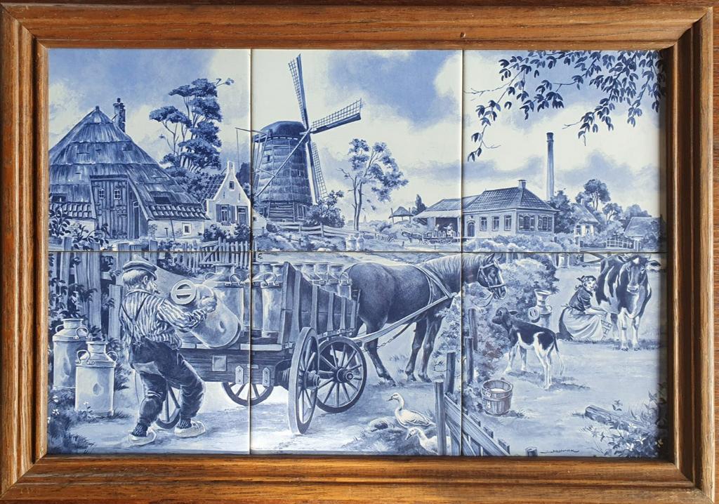 Tegel wandbord Delfts blauw • Bruindspaar, Antiek en Kunst, Ophalen
