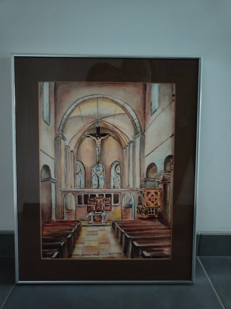 Schilderij binnenkant kerk, Antiek en Kunst, Ophalen