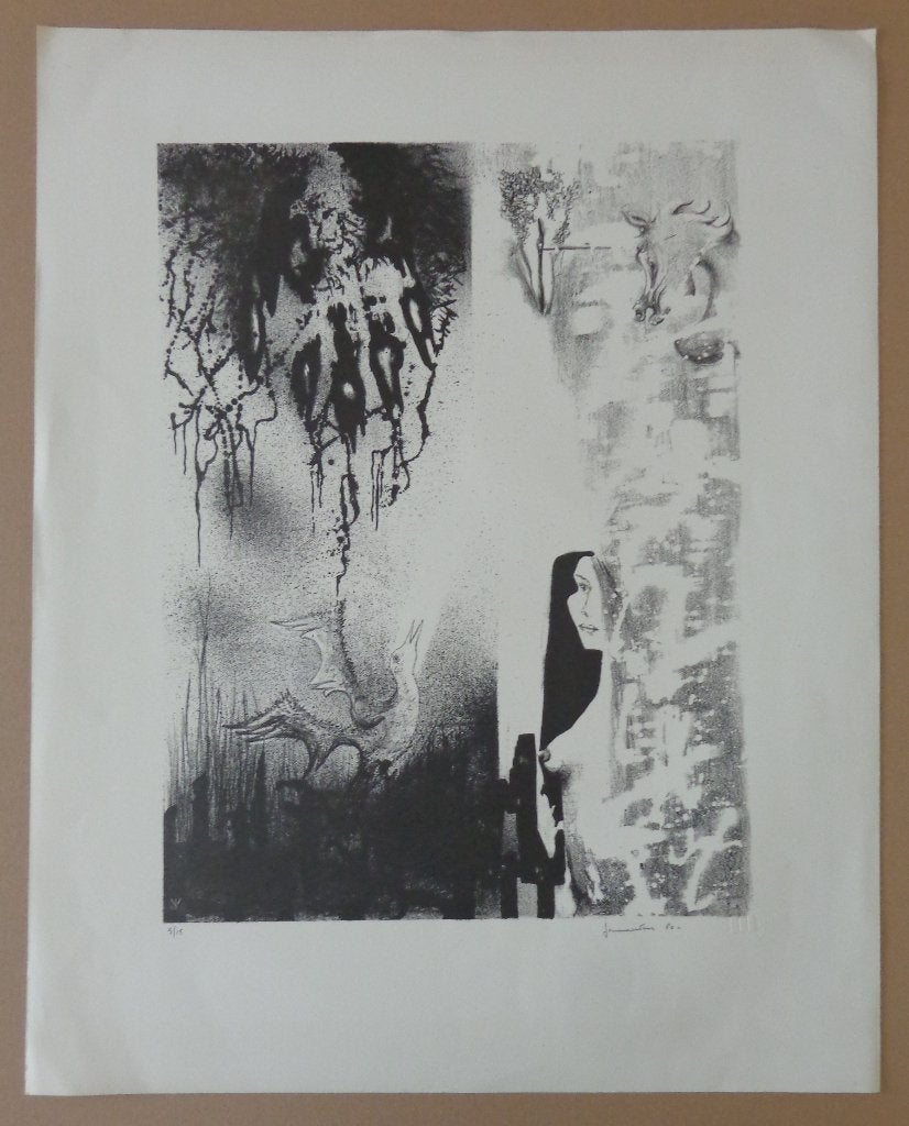 JAN VAERTEN / NAAKT & VOGEL / ZW-W LITHO / 72x57cm / SIG, Gesigneerd, Ophalen of Verzenden, Lithografie