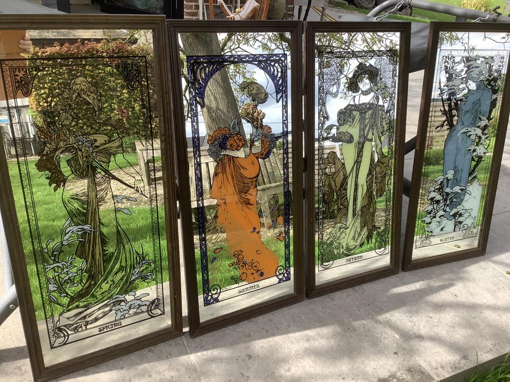 Alphonse Mucha Spiegels vier jaargetijden XL, Antiek en Kunst, Ophalen