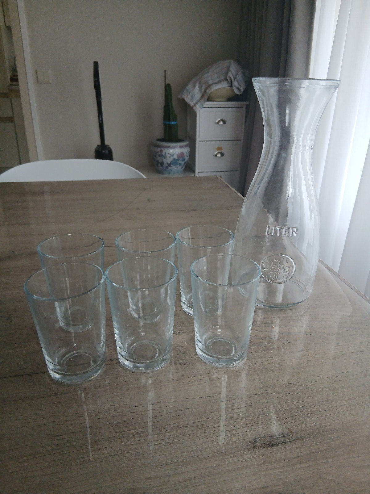 Bacchus Vintage 7-delige set: karaf van 1,25L + 6 glazen, Ophalen of Verzenden, Zo goed als nieuw, Waterglas