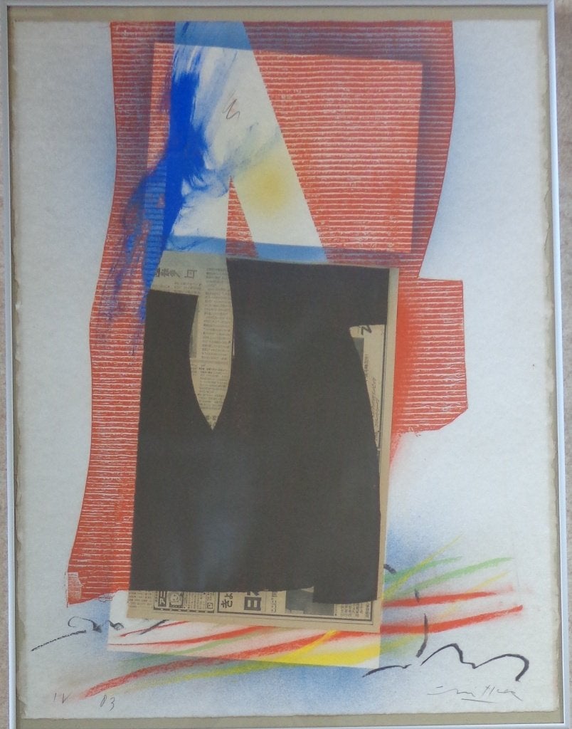 ONLEESBAAR / ABSTRACTIE / COLLAGE + ORIGINEEL 81x61cm KADER, Enlèvement