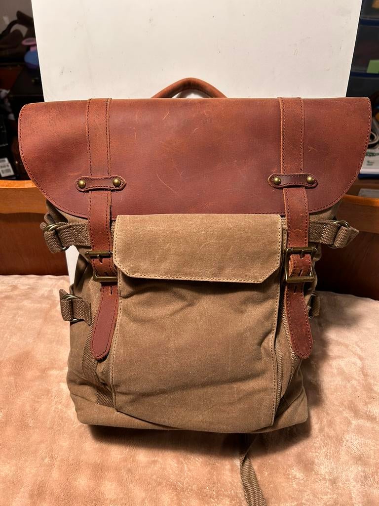 Grand sac à dos pour appareil photo en cuir véritable/toile, TV, Hi-fi & Vidéo, Photo | Sacs pour appareil, Enlèvement ou Envoi