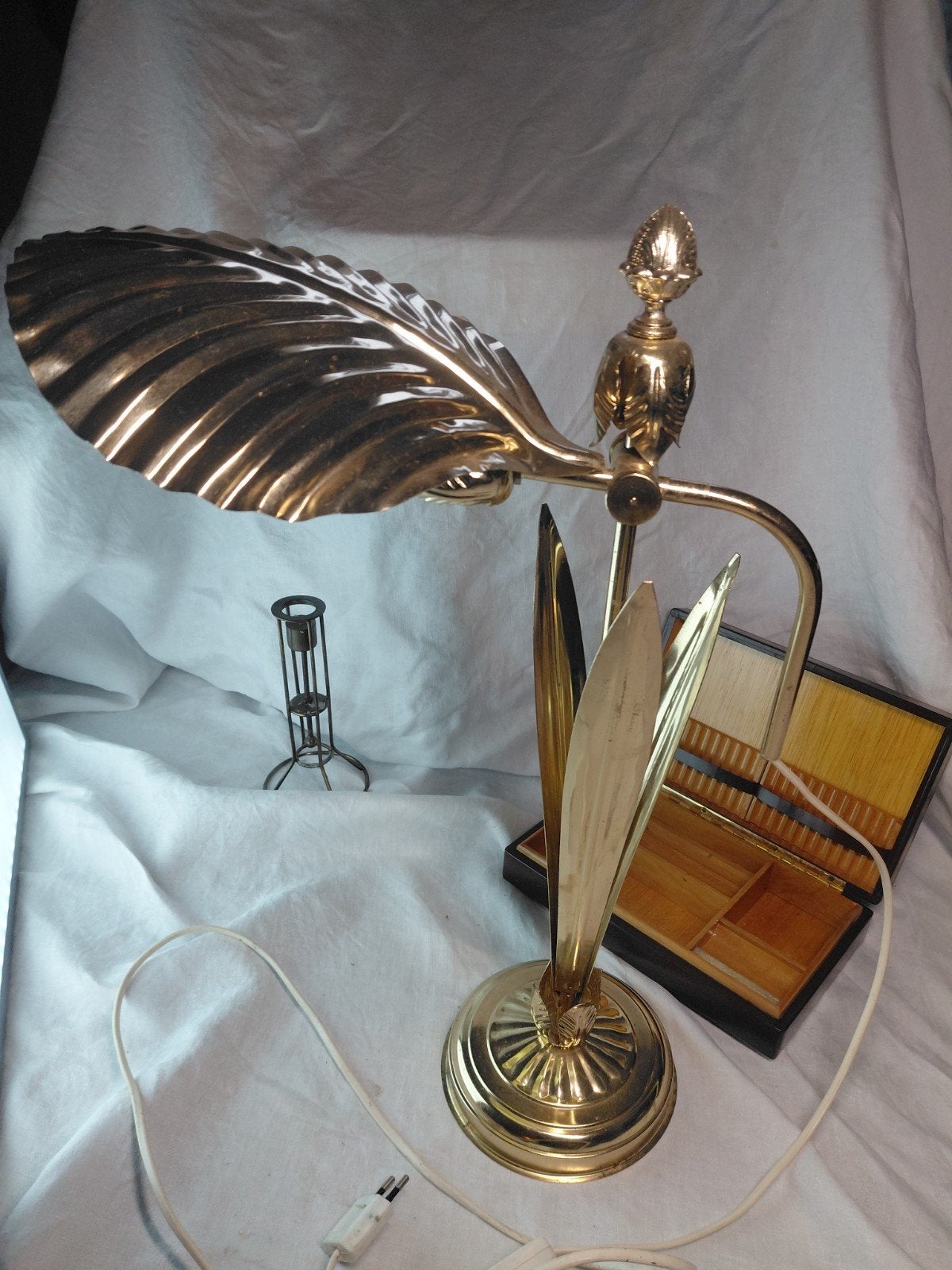 Superbe Lampe de Bureau Feuille en Laiton – Style Hollywood, Enlèvement, Comme neuf, Métal