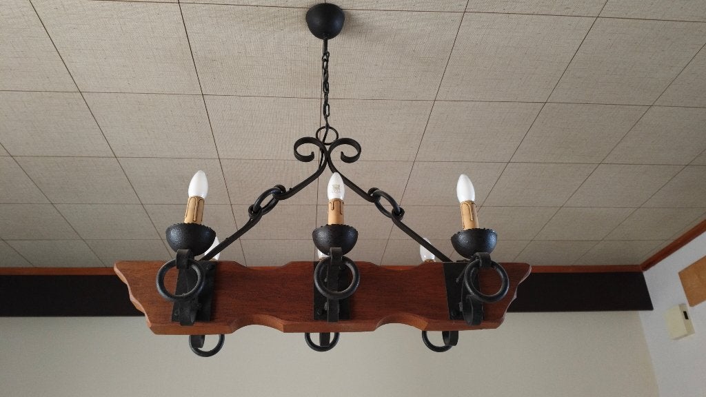 Lustre en bois et fer forgé, Ancien, Moins de 100 cm, Enlèvement, Utilisé