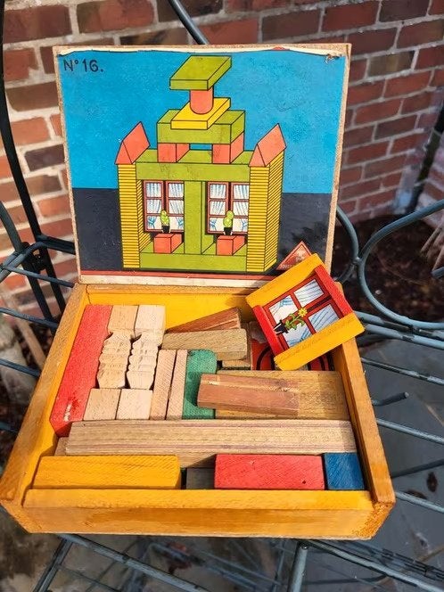 vintage houten constructiespeelgoedset Garnier cornil, Antiek en Kunst, Ophalen