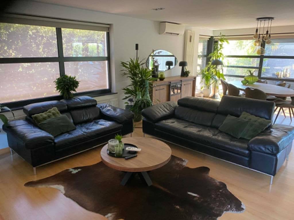 zwarte lederen salon, Huis en Inrichting, Ophalen, Gebruikt, Leer, Modern