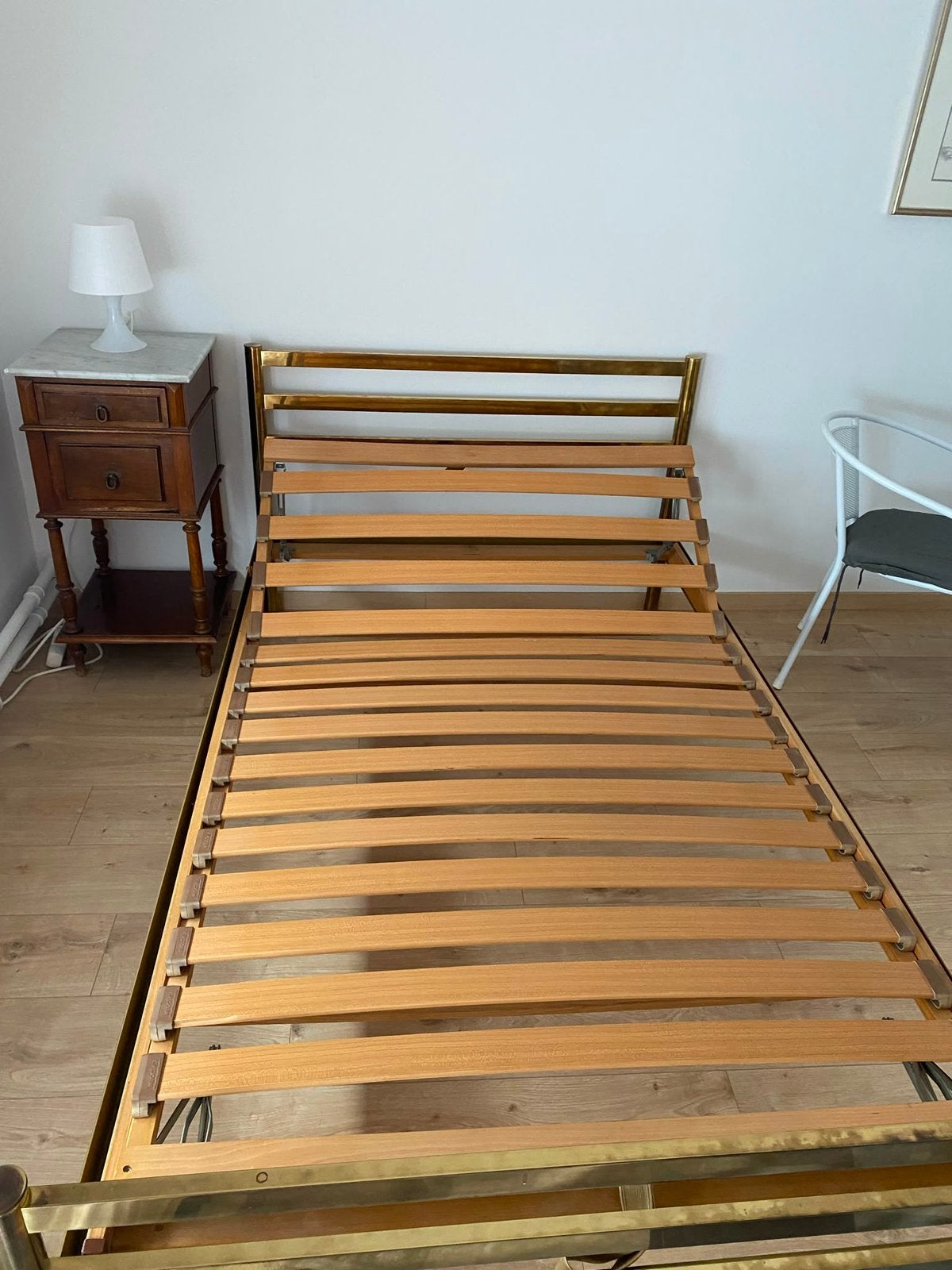 Bed met koper afwerking + matras 1m20 x 2m, Queen size, Klassiek, Enlèvement, Utilisé