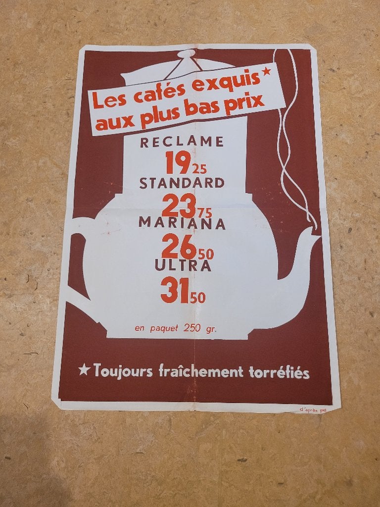 oude advertentie van Delhaize Cafés Exquis, Verzamelen, Ophalen of Verzenden, Gebruikt, Reclamebord