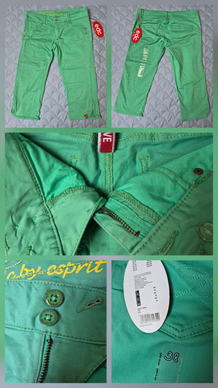 Pantalon court, Neuf, Trois-quarts, Taille 38/40 (M), Vert