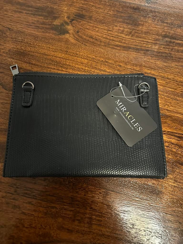 Zwarte clutch/ handtas zonder ketting, Zwart, Nieuw, Leder, Ophalen