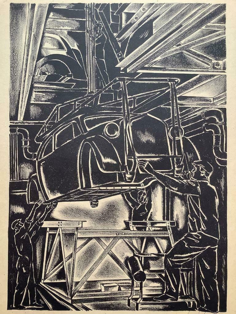 litho Lode Sebregts (1906-2002) Auto-assemblage, 1936, Antiek en Kunst, Ophalen of Verzenden