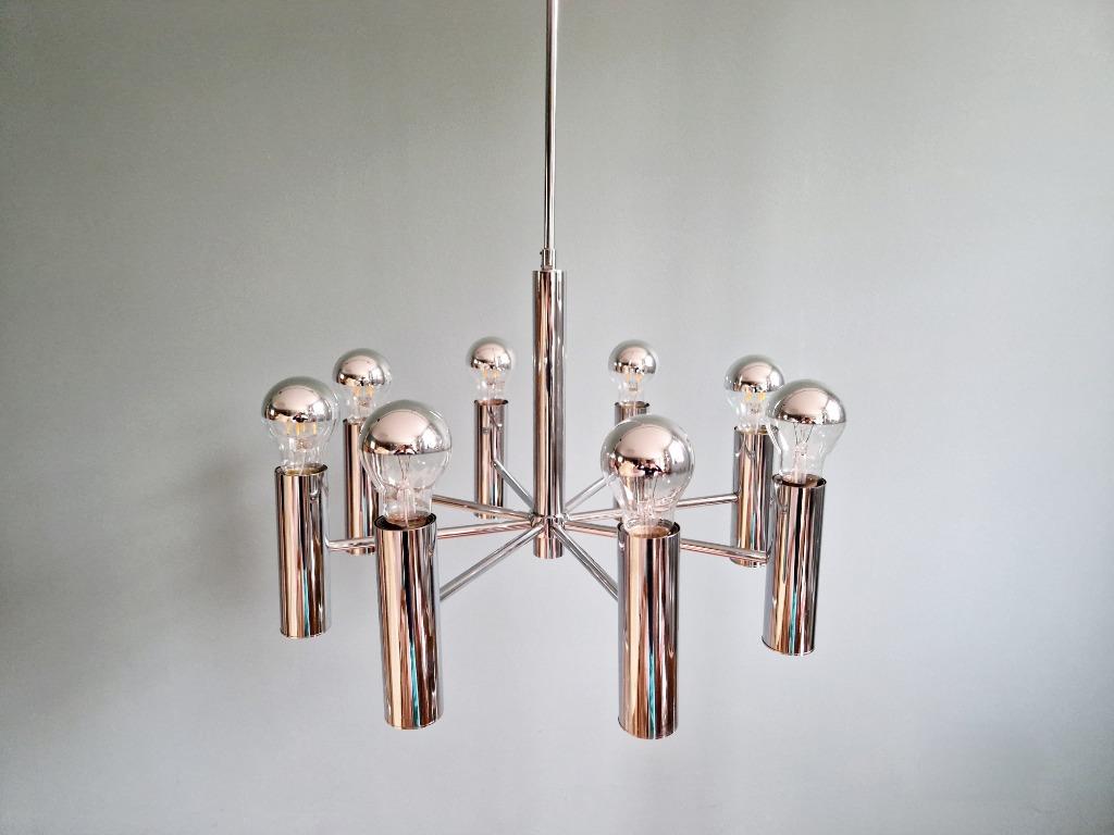 Space Age kroonluchter in verchroomd metaal, 1970, Antiek en Kunst, Ophalen