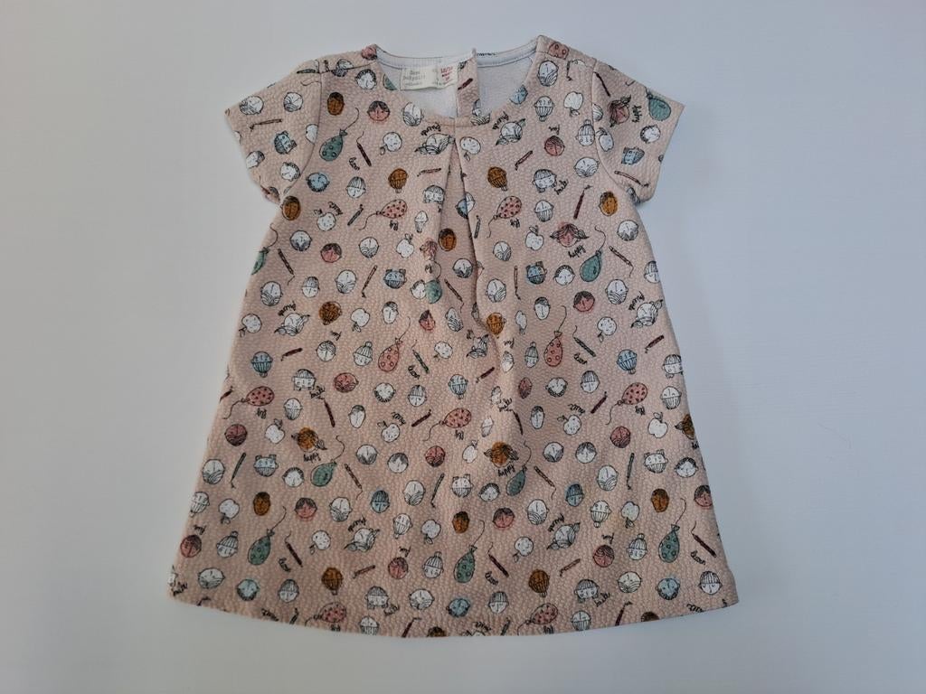 Mt 86 Lichtroze jurk met korte mouwen gezichtjes, ballonnen, Kinderen en Baby's, Babykleding | Maat 86, Meisje, Jurkje of Rokje