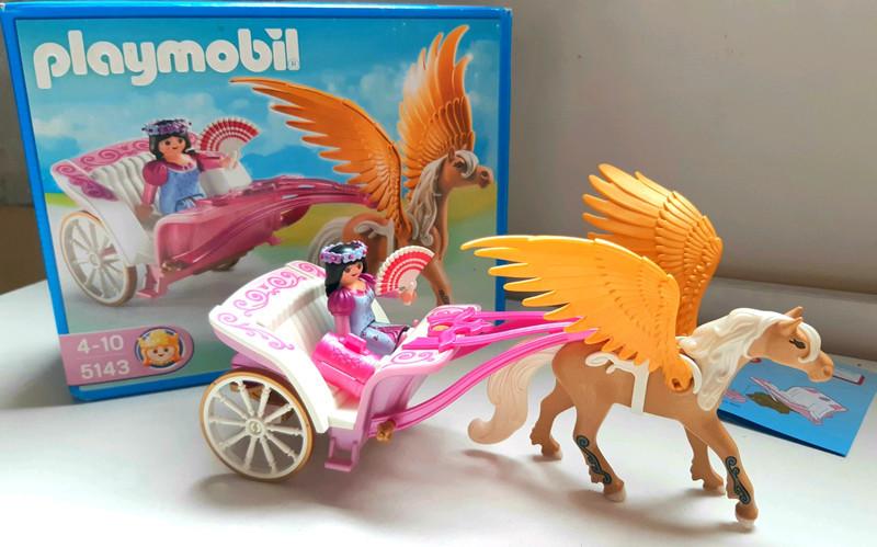 Playmobil 5143 Cheval Pégase et chariot- Complet, Ophalen of Verzenden, Zo goed als nieuw, Complete set
