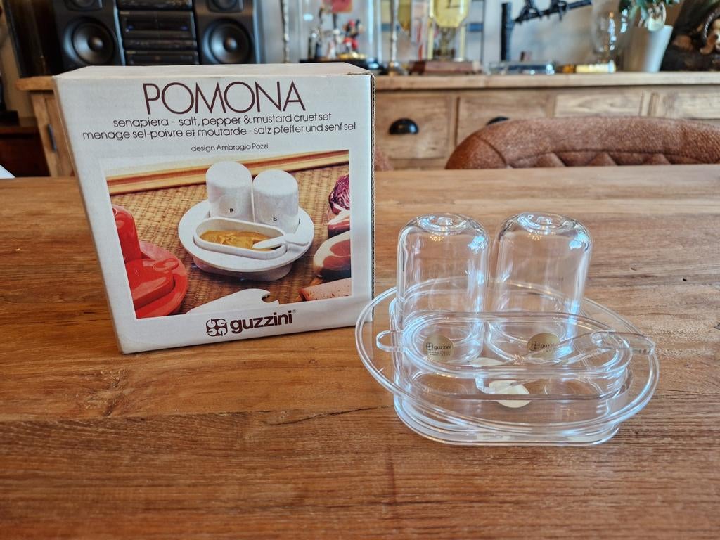 Vintage Guzzini Pomona zout peper en mosterd set, Enlèvement ou Envoi