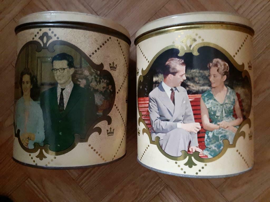 2 boîtes à café Boudewijn, Fabiola, Albert, Paola, Collections, Enlèvement ou Envoi, Utilisé
