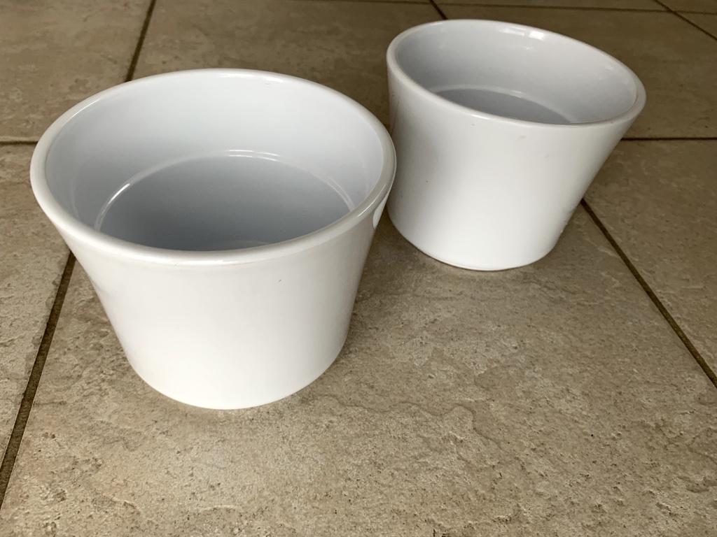 lot de 2 pots ronds en terre cuite - blanc brillant - PROPRE, Overige materialen, Rond, Ophalen of Verzenden, Zo goed als nieuw
