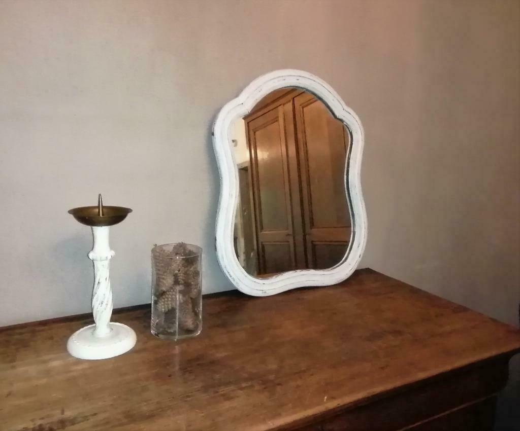Antiek brocante eiken spiegel met verweerde kader H 68 B 54, Ophalen, Overige vormen, 50 tot 100 cm, Minder dan 100 cm