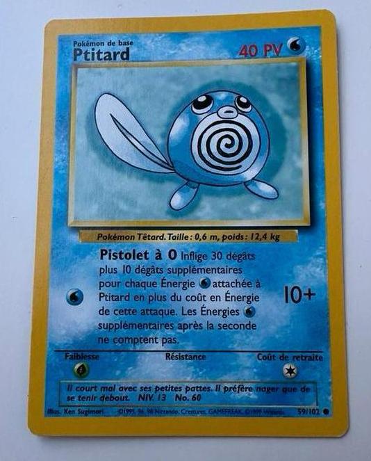 Carte POKÉMON Ptitard 40 PV 59/102 Set de base 1999, Enlèvement, Neuf, Cartes en vrac