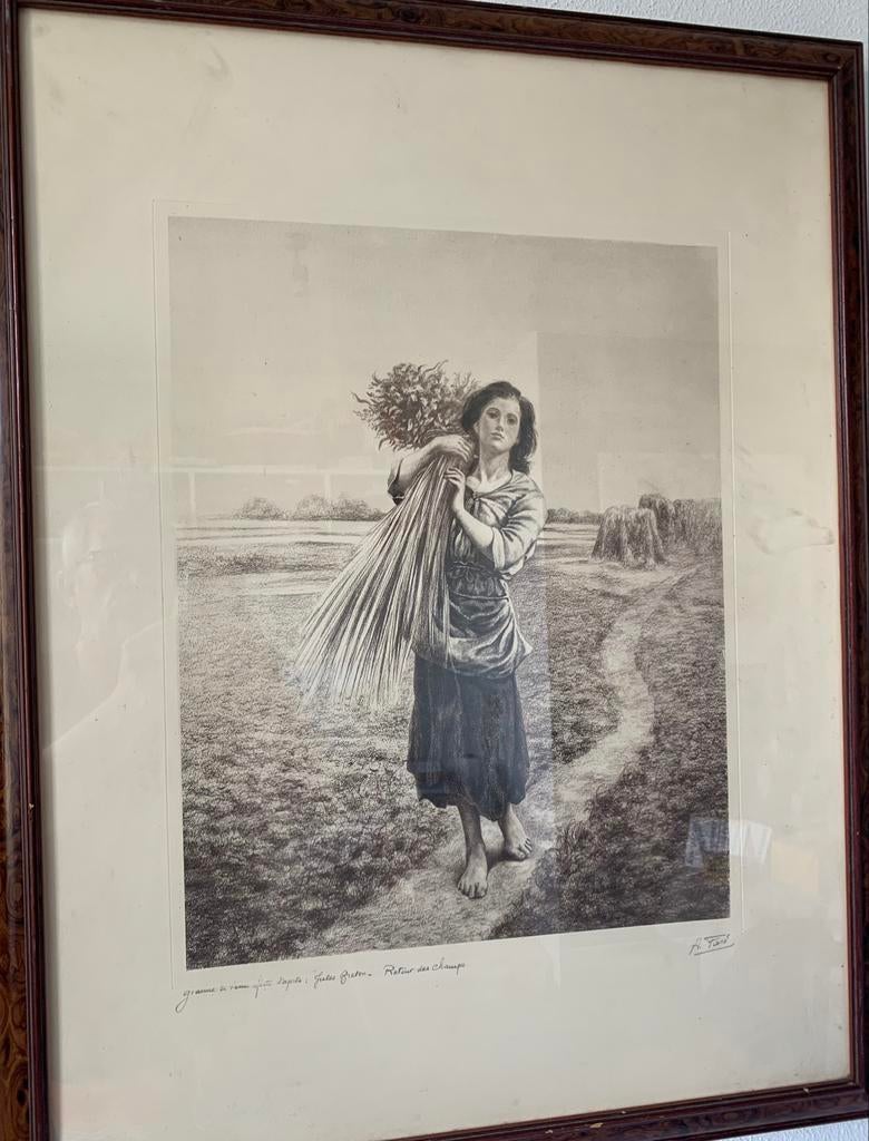 Lithographie - retour des Champs A. Fare par Jules Breton, Antiquités & Art, Enlèvement