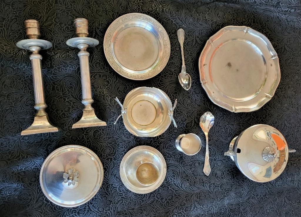 10 objets en métal argenté anciens, Enlèvement ou Envoi, Argent
