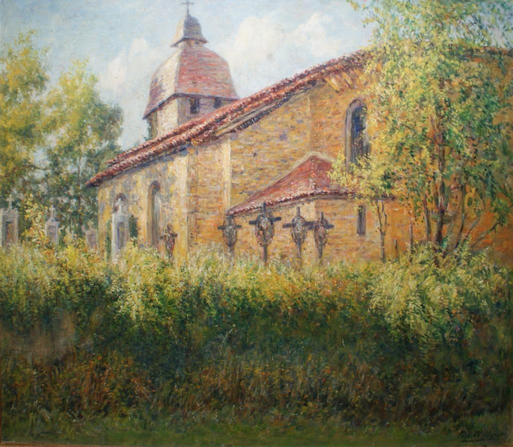 Ferdinand Willaert (1861-1938): Kerk in Frankrijk (82x71cm), Ophalen of Verzenden