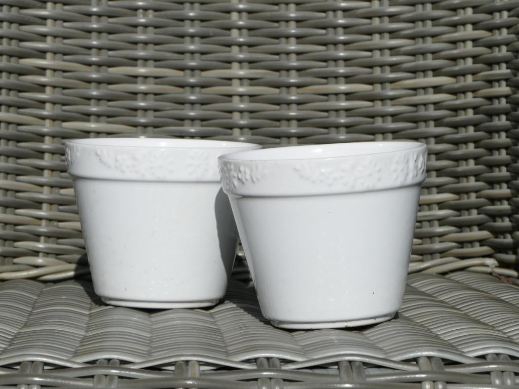 2 witte cachepots, bloempotten, Gebruikt, Rond, Binnen, Ophalen of Verzenden