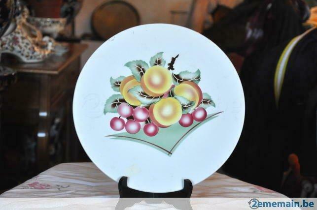 plat a tarte en faience decor cerise et pêche, Antiquités & Art