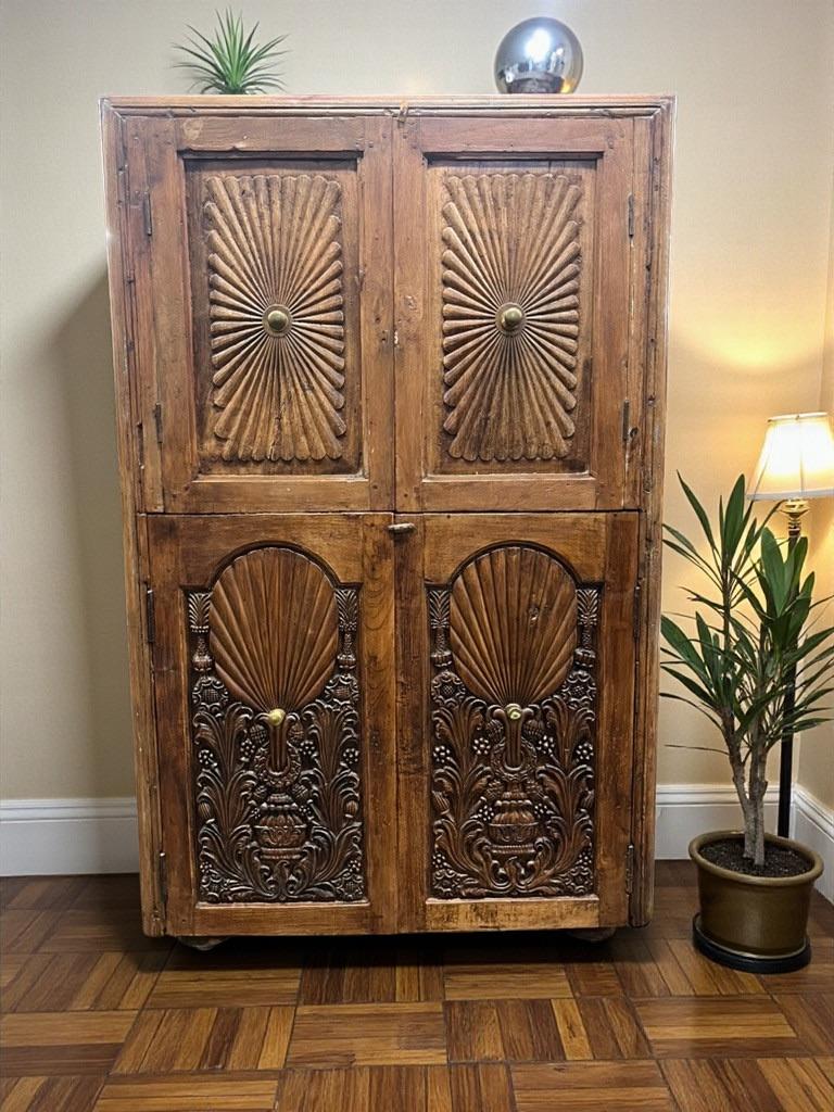 vintage ondiepe houten kast / wandkast, Antiek en Kunst, Ophalen of Verzenden