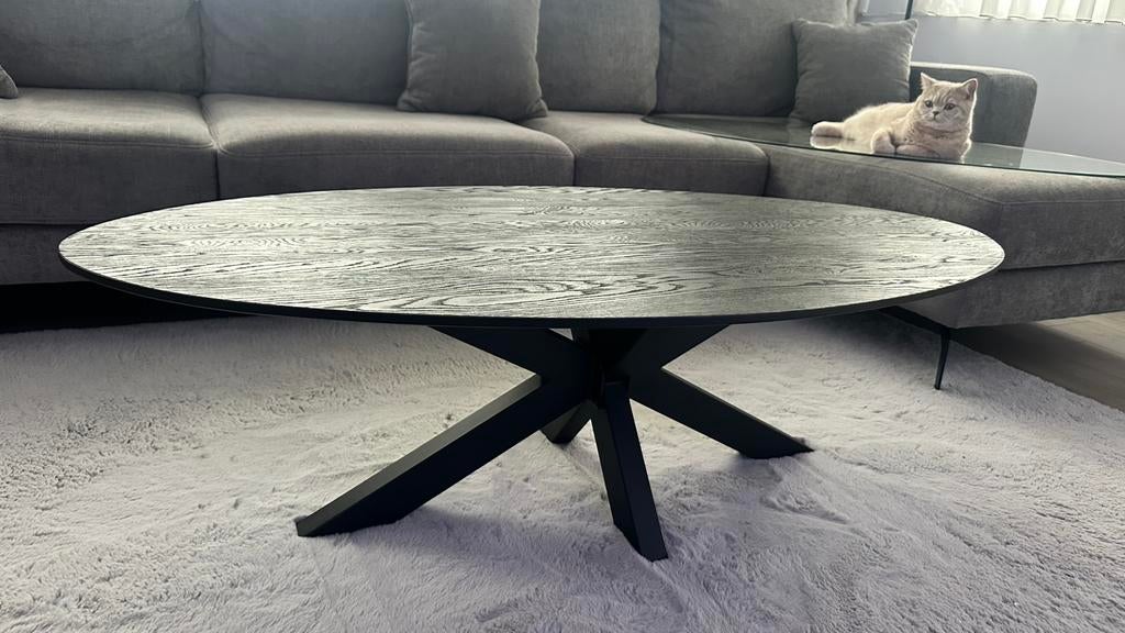 Table basse en bois noir, Enlèvement, Neuf, Ovale, Verre