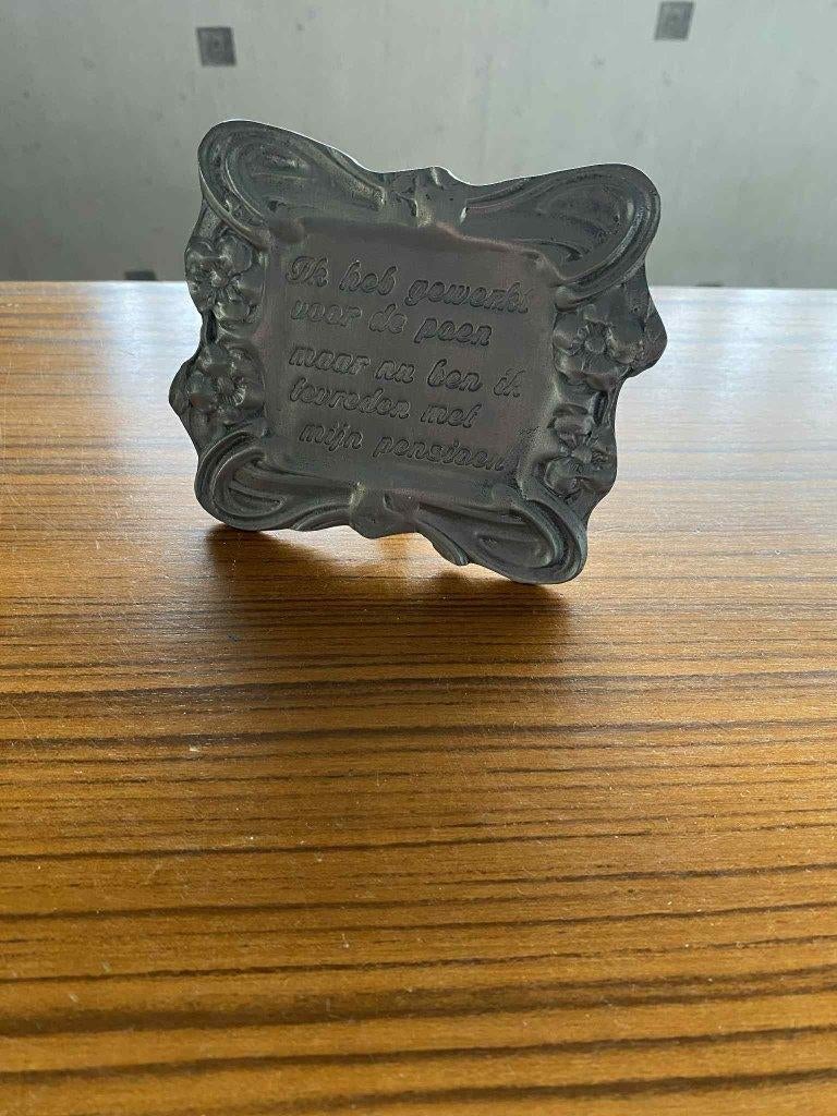 Tin - boodschap/ staandertje, Ophalen of Verzenden