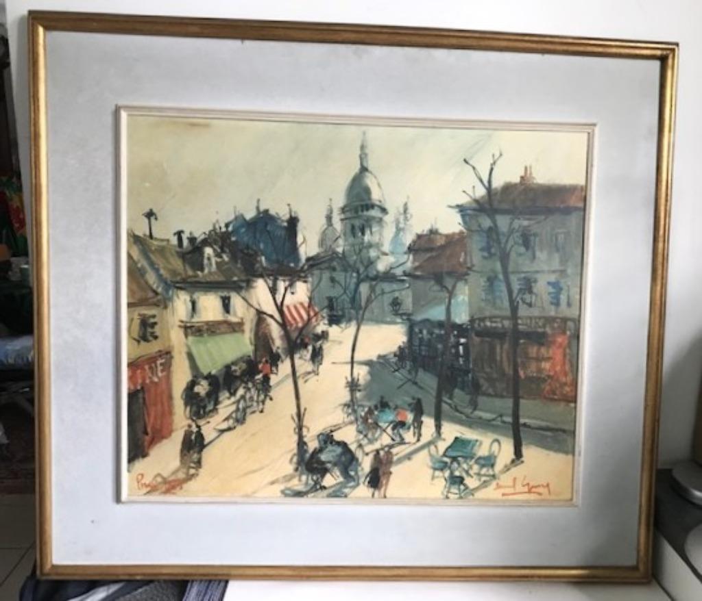 Peinture Paris Montmartre basilique B. Lignon 1928😍💑🎁🤗👌, Antiquités & Art, Enlèvement ou Envoi, Autres techniques, Cadre spécial