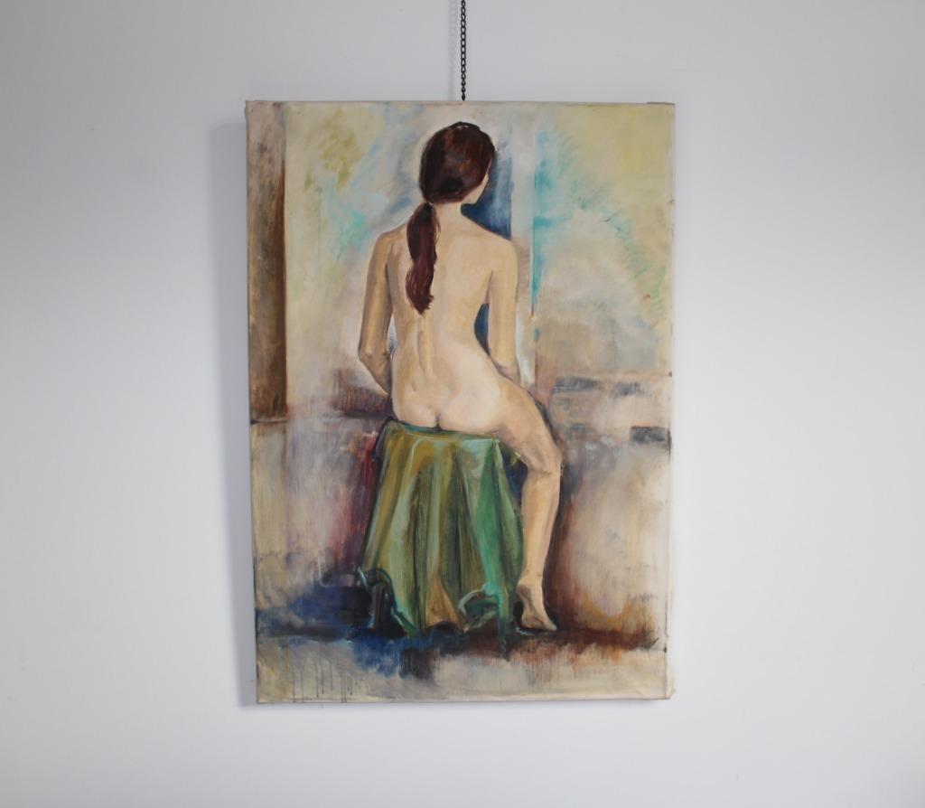nue assise, huile sur toile, Antiquités & Art, Art | Peinture | Classique, Enlèvement