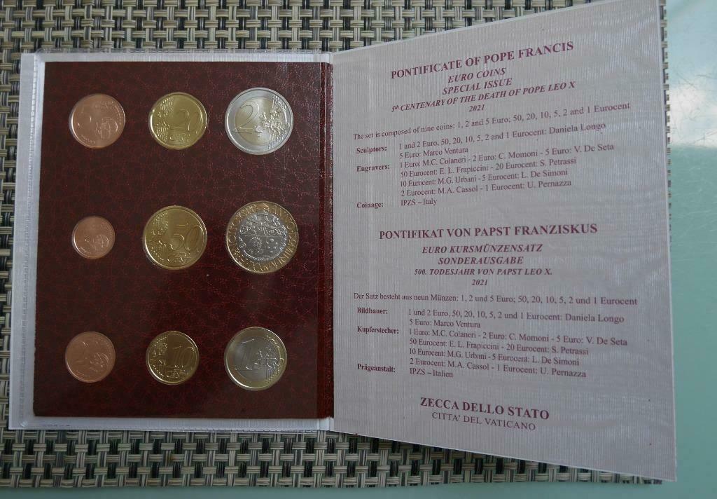 Serie 8 munten 1c / 2e 1 munt 5 euro Paus Leo X Vaticaan 202, Ophalen of Verzenden, Vaticaanstad, 5 euro, Setje