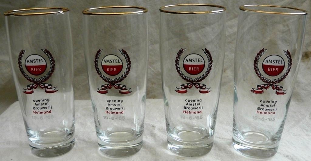 Set Bierglazen Amstel 0,25L, Opening Brouwerij Helmond, 1965, Verzamelen, Biermerken, Ophalen of Verzenden, Gebruikt, Glas of Glazen